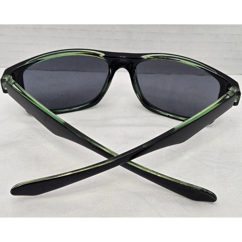 Foster Grant Black Rectangular Sunglasses with Neon Green Inner Trim EUC